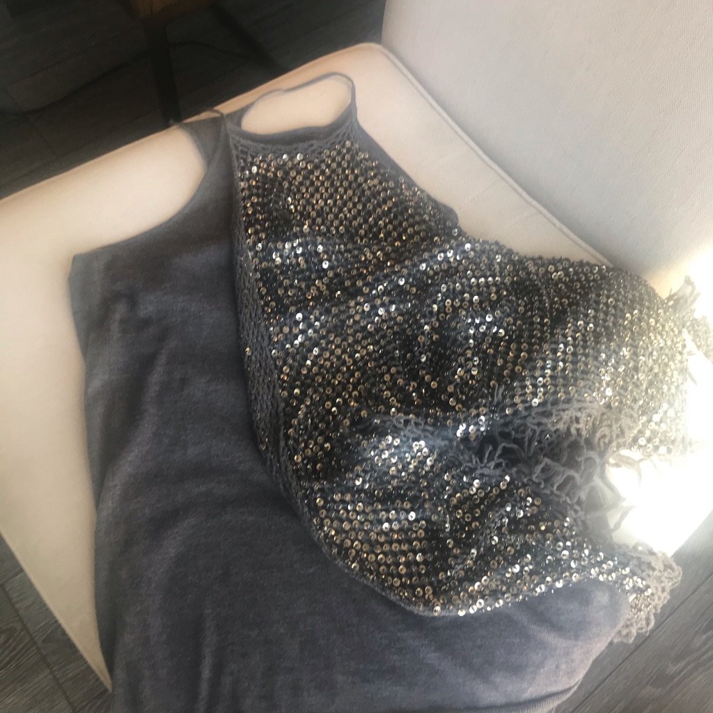 Alice + Olivia Tank Top With Attached Sequin Shawl